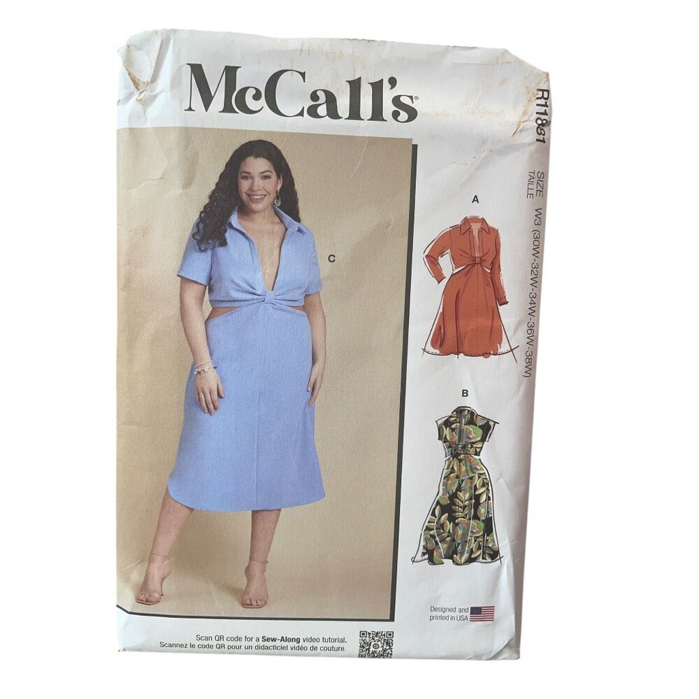 McCalls Womens Dress Pattern‎ R11881 Sleeve & Length Options Plus Size 30W-38W